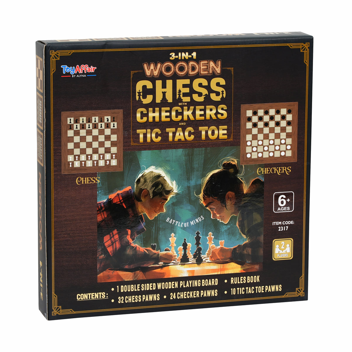 3-IN-1 WOODEN CHESS, CHECKERS & TIC TAC TOE