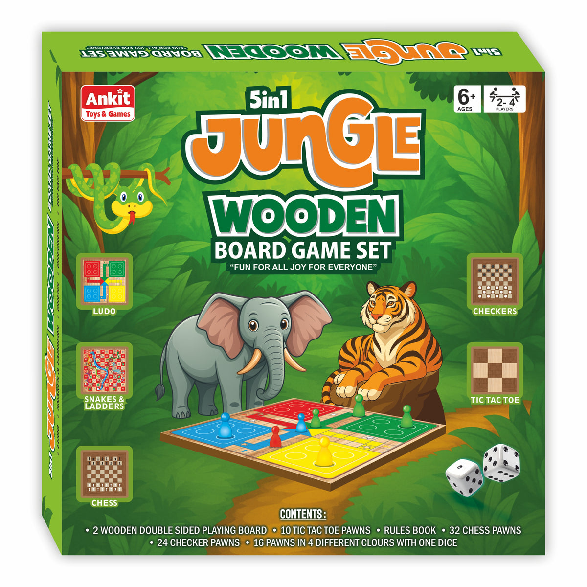 5-IN-1 JUNGLE WOODEN BOARD GAME SET