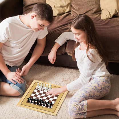 3-IN-1 WOODEN CHESS, CHECKERS & TIC TAC TOE