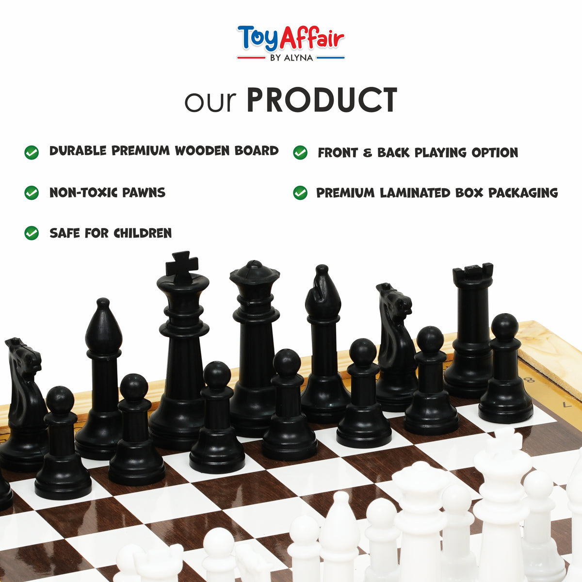 3-IN-1 WOODEN CHESS, CHECKERS & TIC TAC TOE