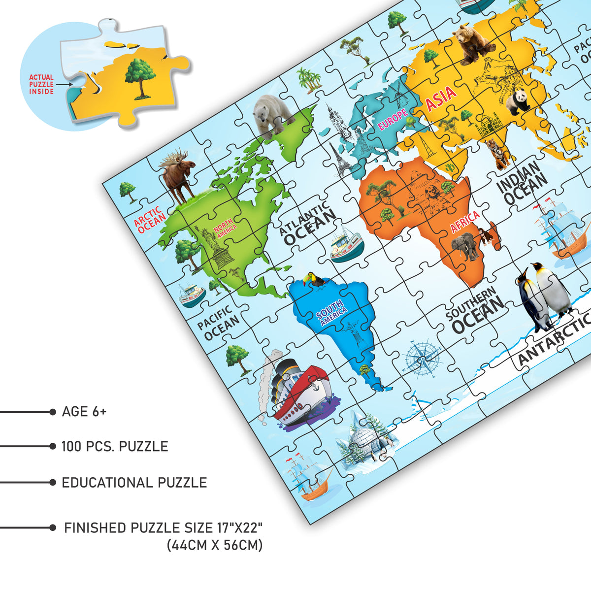 CONTINENTS & OCEANS OF THE WORLD PUZZLE