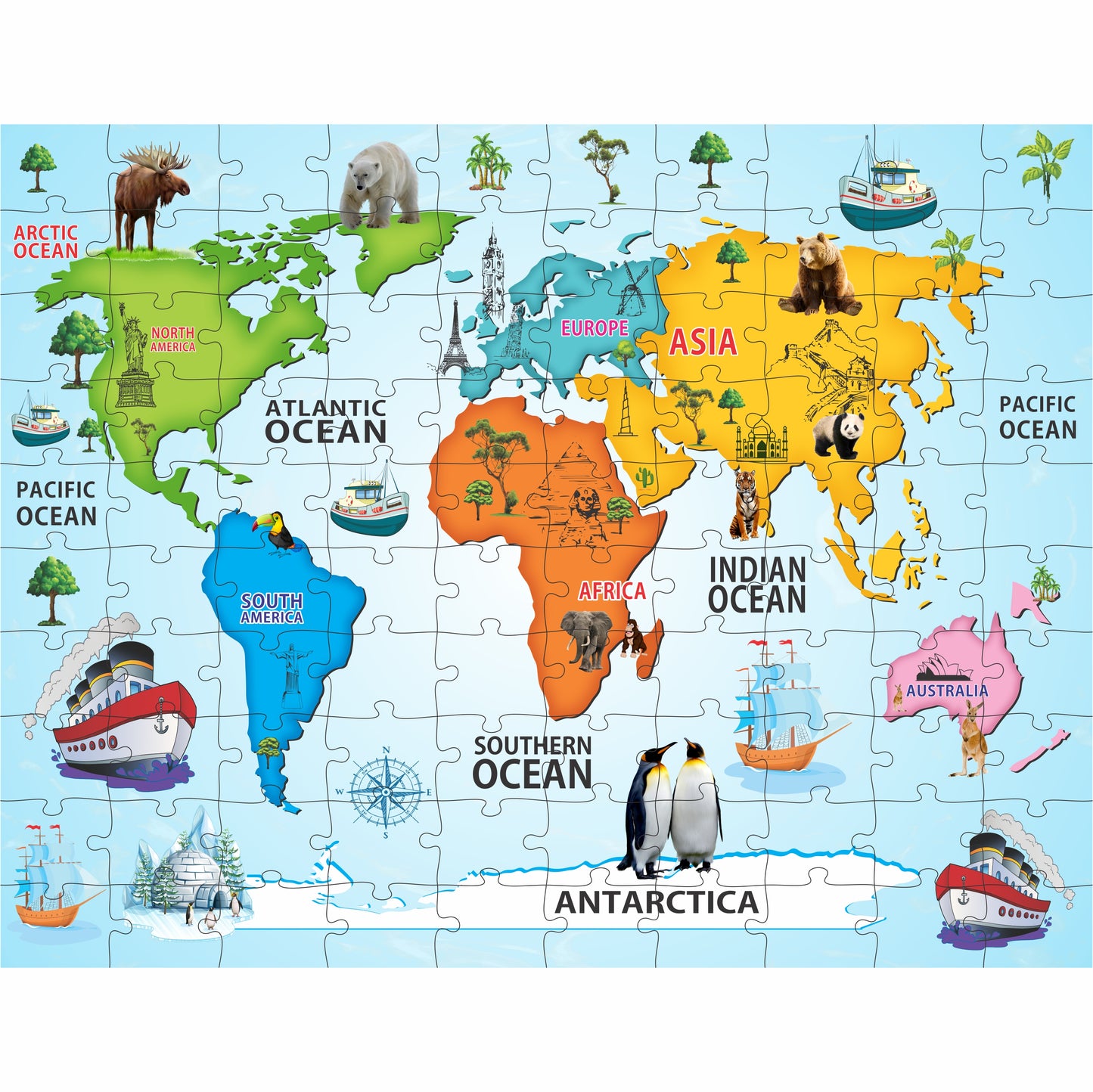 CONTINENTS & OCEANS OF THE WORLD PUZZLE