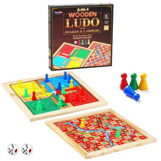 2-IN-1 WOODEN LUDO WITH SNAKES AND LADDER