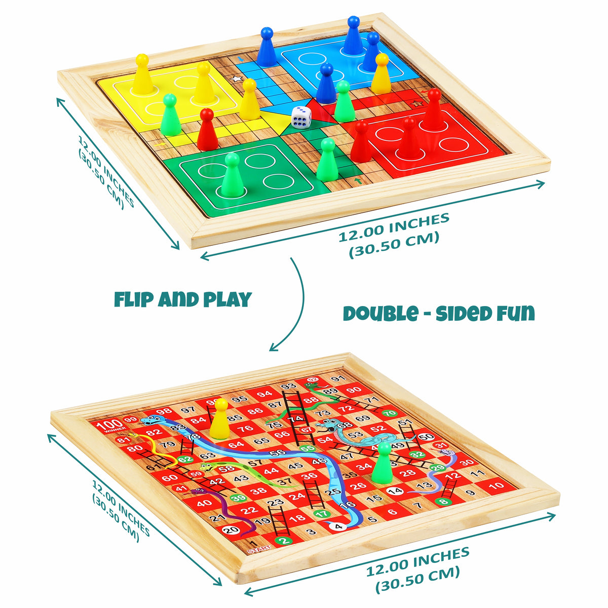 2-IN-1 WOODEN LUDO WITH SNAKES AND LADDER