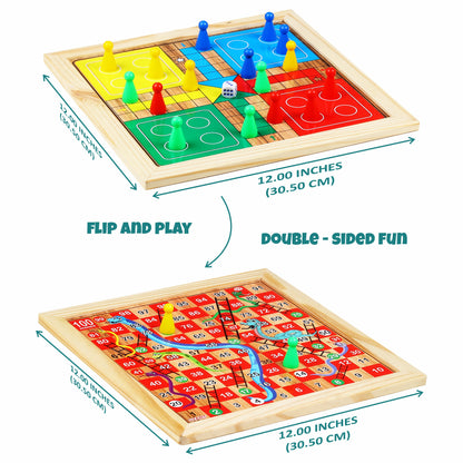 2-IN-1 WOODEN LUDO WITH SNAKES AND LADDER