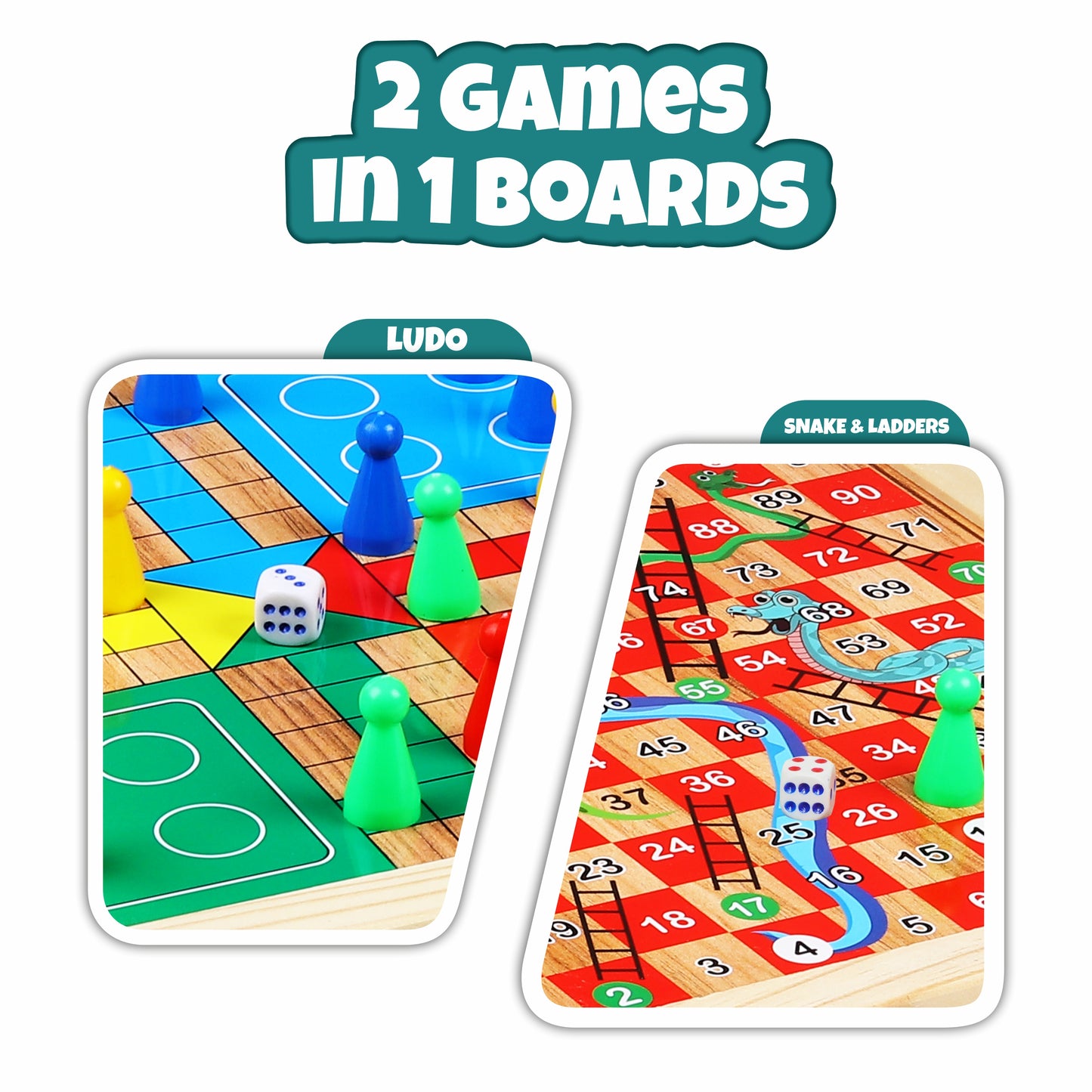 2-IN-1 WOODEN LUDO WITH SNAKES AND LADDER