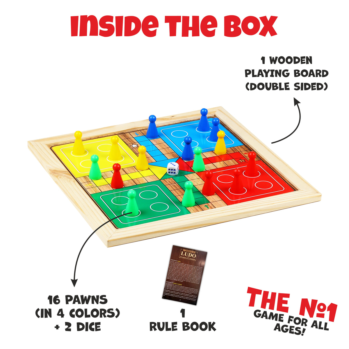 2-IN-1 WOODEN LUDO WITH SNAKES AND LADDER