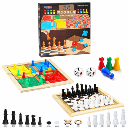 5-IN-1 WOODEN BOARD GAME SET