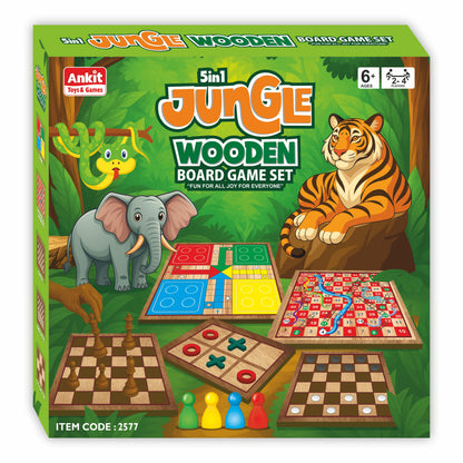 5-IN-1 JUNGLE WOODEN BOARD GAME SET