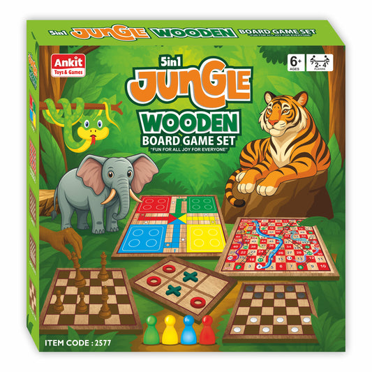 5-IN-1 JUNGLE WOODEN BOARD GAME SET