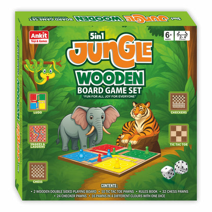 5-IN-1 JUNGLE WOODEN BOARD GAME SET